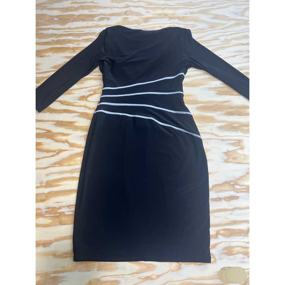 Lauren Ralph Lauren Black White Faux Wrap Sheath Dress Long Sleeve Size 4 - Picture 6 of 6